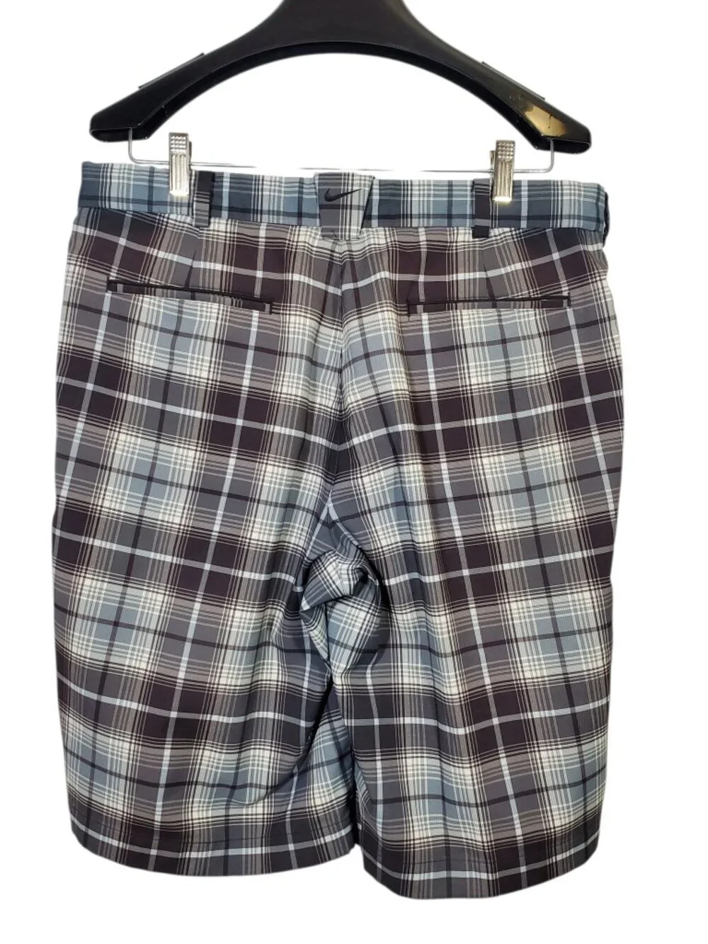 Nike Golf Chino Shorts Men's 34 Grey Black Plaid Dri-Fit Performance Flat Front